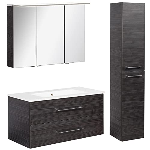 FACKELMANN Dunkles Badmöbel Set B.Perfekt 3-TLG. mit Waschtisch Unterschrank inkl. Keramikbecken hängend 100 cm & LED Spiegelschrank FACKELMANN Dunkles Badmöbel Set B.Perfekt 3-TLG. mit Waschtisch Unterschrank inkl. Keramikbecken hängend 100 cm & LED Spiegelschrank von FACKELMANN