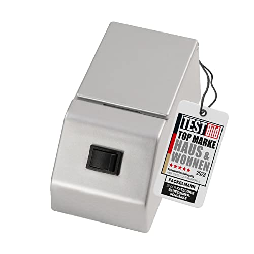 FACKELMANN E-Box für Spiegelschrank Finn/Schalter und Steckdose mit Klappe/Maße (B x H x T): ca. 6,5 x 6 x 12 cm/hochwertige E-Box fürs Badezimmer und WC/Farbe: Silber/Breite: 6,5 cm von FACKELMANN