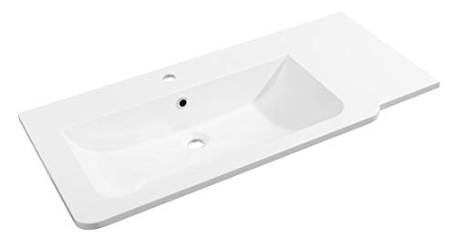 FACKELMANN Gussmarmorbecken Luxor Links/Waschtisch aus Gussmarmor/Maße (B x H x T): ca. 100 x 14,5 x 48,5 cm/hochwertiges Waschbecken fürs Badezimmer und WC/Farbe: Weiß/Breite: 100 cm von FACKELMANN