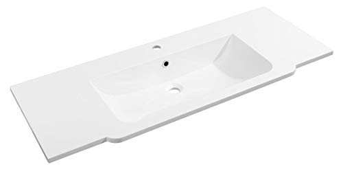 FACKELMANN Gussmarmorbecken Luxor mittig/Waschtisch aus Gussmarmor/Maße (B x H x T): ca. 120 x 14,5 x 48,5 cm/hochwertiges Waschbecken fürs Badezimmer und WC/Farbe: Weiß/Breite: 120 cm von FACKELMANN
