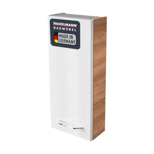 FACKELMANN Hängeschrank Milano/Badschrank mit Soft-Close-System/Maße (B x H x T): ca. 30 x 68 x 15 cm/Schrank fürs Bad mit 1 Tür/Türanschlag frei wählbar/Korpus: Braun hell/Front: Weiß von FACKELMANN