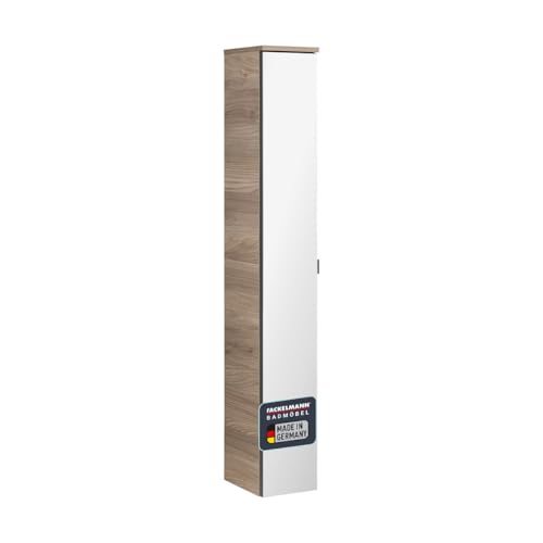 FACKELMANN Hochschrank Luxor mit Spiegel/Badschrank mit Soft-Close/Maße (B x H x T): ca. 20,5 x 139,5 x 26,5 cm/Schrank fürs Bad mit 1 Spiegeltür/Türanschlag Links/Korpus: Braun hell von FACKELMANN