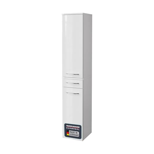 FACKELMANN Hochschrank Milano/Badschrank mit Soft-Close-System/Maße (B x H x T): ca. 30,5 x 165,5 x 32 cm / 2 Türen und 1 Schublade/Türanschlag frei wählbar/Korpus: Weiß/Front: Weiß von FACKELMANN