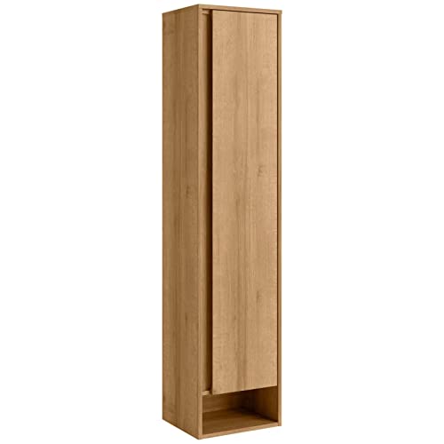 FACKELMANN Hochschrank Natura/Badschrank mit Soft-Close-System/Maße (B x H x T): ca. 38 x 166,5 x 32 cm/Schrank mit 1 Tür/Türanschlag rechts/Offene Ablagefläche/Korpus & Front: Braun von FACKELMANN