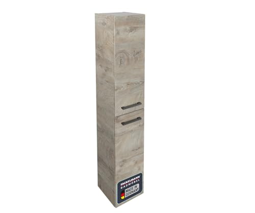 FACKELMANN Hochschrank Oxford/Badschrank mit gedämpften Scharnieren/Maße (B x H x T): ca. 30 x 162 x 31,8 cm/Schrank fürs Bad mit 2 Türen/Türanschlag frei wählbar/Korpus & Front: Braun hell von FACKELMANN