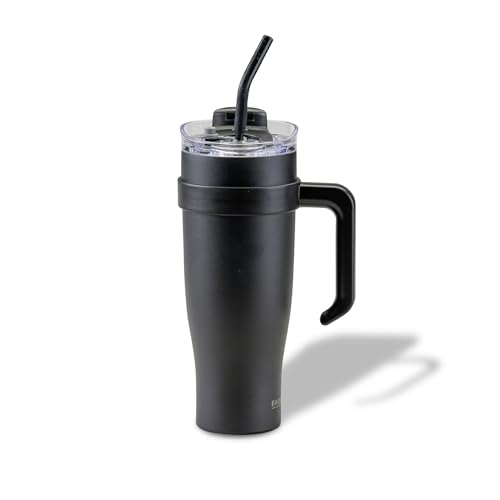 FACKELMANN Isoliertrinkbecher XXL schwarz 1200 ml – Für Kaltgetränke, aus hochwertigem Edelstahl mit doppelwandiger Isolierung und flexibler Trinkhalmverlängerung von FACKELMANN