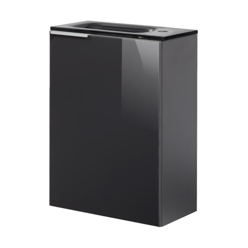 FACKELMANN Kara Gäste-WC Set 2 Teile – Waschtischunterschrank mit Glasfront in Anthrazit mit Waschbecken aus Glas in Anthrazit – SBC Waschbeckenunterschrank schmal – Türanschlag rechts – 45 cm breit FACKELMANN Kara Gäste-WC Set 2 Teile – Waschtischunterschrank mit Glasfront in Anthrazit mit Waschbecken aus Glas in Anthrazit – SBC Waschbeckenunterschrank schmal – Türanschlag rechts – 45 cm breit von FACKELMANN