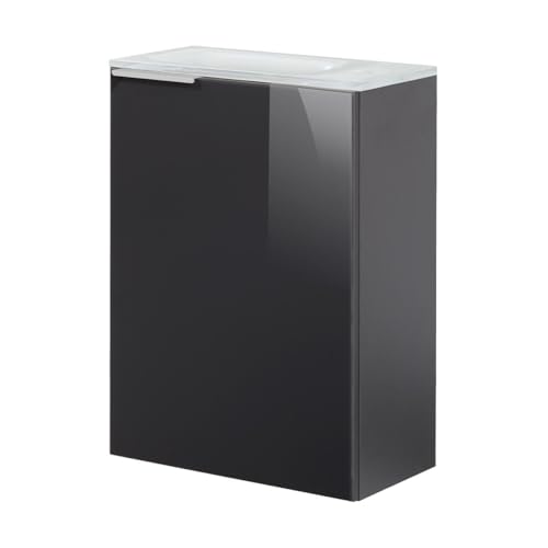 FACKELMANN Kara Gäste-WC Set 3 Teile – Waschtischunterschrank mit Glasfront in Anthrazit mit Waschbecken aus Glas in Weiß – SBC Waschbecken beleuchtet – Türanschlag rechts – 45 cm breit FACKELMANN Kara Gäste-WC Set 3 Teile – Waschtischunterschrank mit Glasfront in Anthrazit mit Waschbecken aus Glas in Weiß – SBC Waschbecken beleuchtet – Türanschlag rechts – 45 cm breit von FACKELMANN