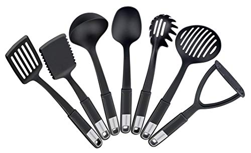 FACKELMANN Küchenhelfer-Set Sense, Kochbesteck aus hochwertigem Kunststoff mit langlebigem und rutschfestem Soft-Touch-Griff, (Farbe: Schwarz/Silber), Menge: 1 x 7er Set von FACKELMANN