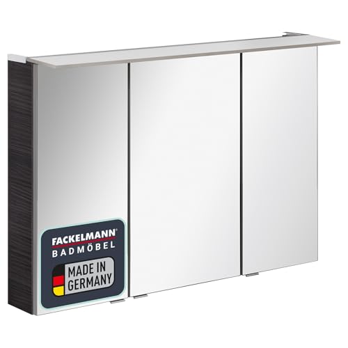 FACKELMANN B.PERFEKT LED Spiegelschrank 100 cm, Anthrazit/Dark Oak, Energiesparende LED-Paneelleuchte, 3D-Effekt, Made in Germany von FACKELMANN