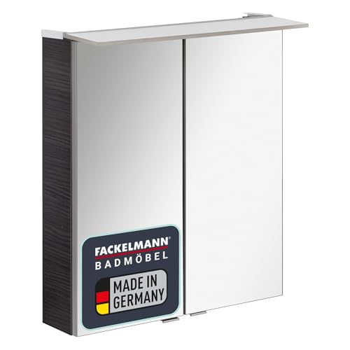 FACKELMANN B.PERFEKT LED Spiegelschrank 60 cm – Dunkles Eichenholz-Design, Neutralweißes Licht, Made in Germany, Maße (60x69,4x15 cm) von FACKELMANN