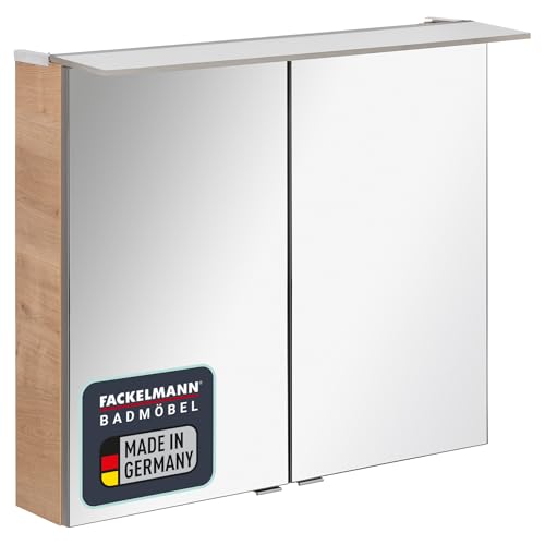 FACKELMANN B.PERFEKT LED Spiegelschrank 80 cm, AST-Eiche Design, 2 Türen mit Innenspiegel, 80x69x15 cm, Made in Germany, inklusive Beleuchtung von FACKELMANN