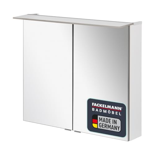 FACKELMANN B.PERFEKT LED Spiegelschrank 80 cm – Korpus Weiß, Spanplatte, 2 Türen, Maße: 80x69x15 cm, Made in Germany, mit LED-Beleuchtung von FACKELMANN