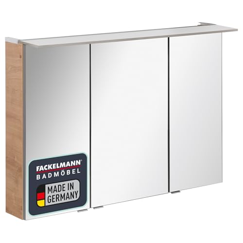 FACKELMANN B.PERFEKT LED Spiegelschrank 100 cm, AST-Eiche Optik, Braun Hell, Energiesparende LED-Beleuchtung, Maße: 100x69,4x15,2 cm von FACKELMANN