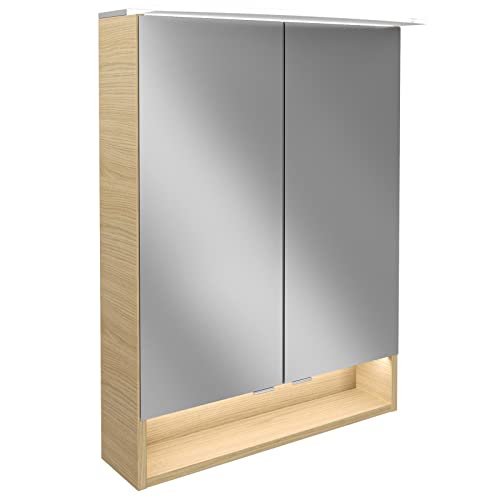 FACKELMANN LED Spiegelschrank B.Style/Badschrank mit gedämpften Scharnieren/Maße (B x H x T): ca. 60 x 81,2 x 15,3 cm/hochwertiger Schrank mit Spiegel und Beleuchtung/Korpus: Braun hell von FACKELMANN