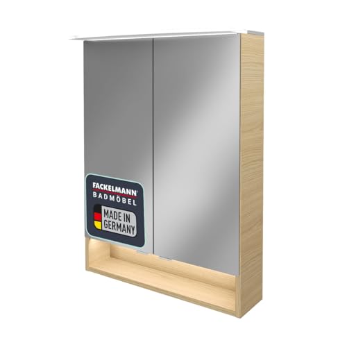 FACKELMANN LED Spiegelschrank B.Style/Badschrank mit gedämpften Scharnieren/Maße (B x H x T): ca. 60 x 81,2 x 15,3 cm/hochwertiger Schrank mit Spiegel und Beleuchtung/Korpus: Braun hell von FACKELMANN