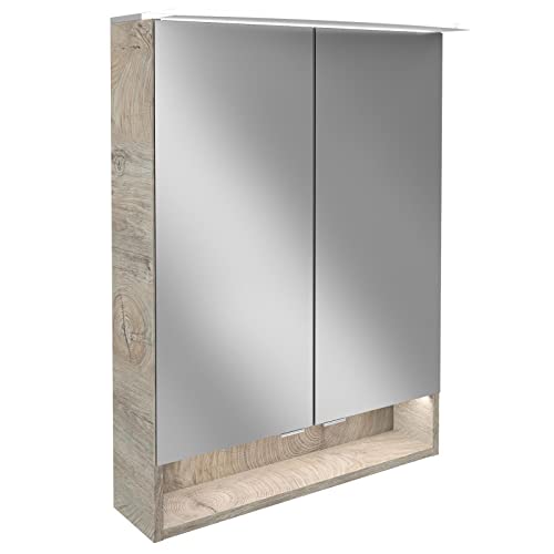 FACKELMANN LED Spiegelschrank B.Style/Badschrank mit gedämpften Scharnieren/Maße (B x H x T): ca. 60 x 81,2 x 15,3 cm/hochwertiger Schrank mit Spiegel und Beleuchtung/Korpus: Grau von FACKELMANN