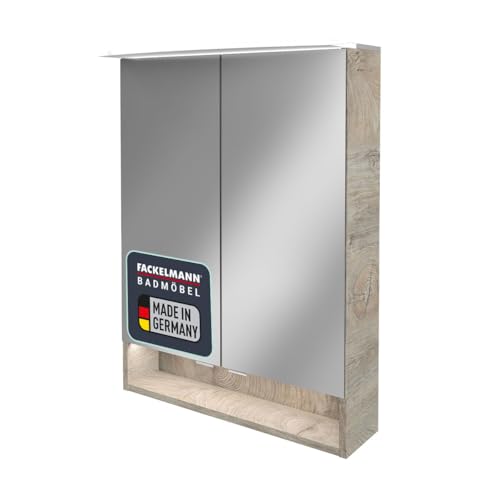 FACKELMANN LED Spiegelschrank B.Style/Badschrank mit gedämpften Scharnieren/Maße (B x H x T): ca. 60 x 81,2 x 15,3 cm/hochwertiger Schrank mit Spiegel und Beleuchtung/Korpus: Grau von FACKELMANN