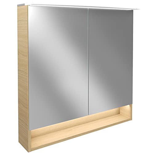 FACKELMANN LED Spiegelschrank B.Style/Badschrank mit gedämpften Scharnieren/Maße (B x H x T): ca. 80 x 81,2 x 15,3 cm/hochwertiger Schrank mit Spiegel und Beleuchtung/Korpus: Braun hell von FACKELMANN