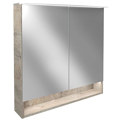 FACKELMANN LED Spiegelschrank B.Style/Badschrank mit gedämpften Scharnieren/Maße (B x H x T): ca. 80 x 81,2 x 15,3 cm/hochwertiger Schrank mit Spiegel und Beleuchtung/Korpus: Grau von FACKELMANN