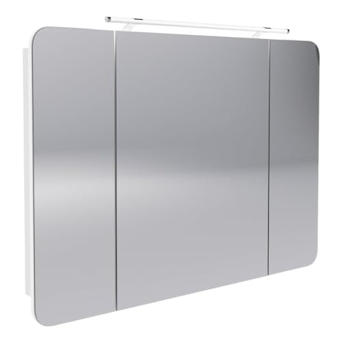 FACKELMANN Milano Spiegelschrank mit LED-Beleuchtung – Alibertschrank 3-türig fürs Badezimmer (110 cm x 78 cm x 15,5 cm) – Badschrank mit Spiegelfläche in Weiß von FACKELMANN