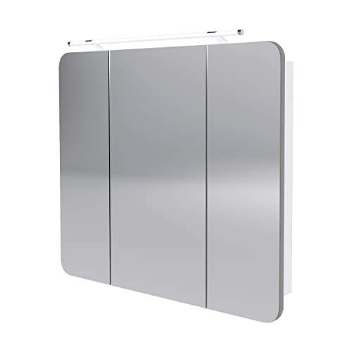FACKELMANN Milano Spiegelschrank mit LED-Beleuchtung – Alibertschrank 3-türig fürs Badezimmer (90 cm x 78 cm x 15,5 cm) – Badschrank mit Spiegelfläche in Weiß von FACKELMANN