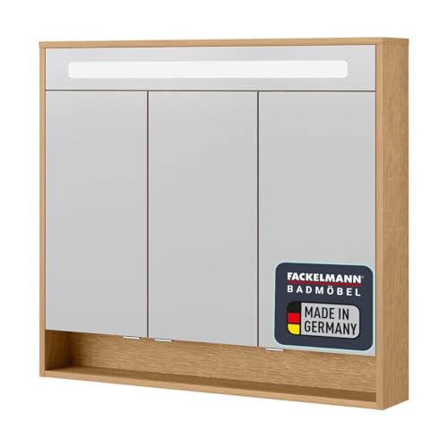 FACKELMANN LED Spiegelschrank Natura/Badschrank mit Soft-Close-System/Maße (B x H x T): ca. 93,5 x 84 x 15,5 cm/hochwertiger Schrank mit Spiegel und Beleuchtung fürs Badezimmer/Korpus: Braun von FACKELMANN