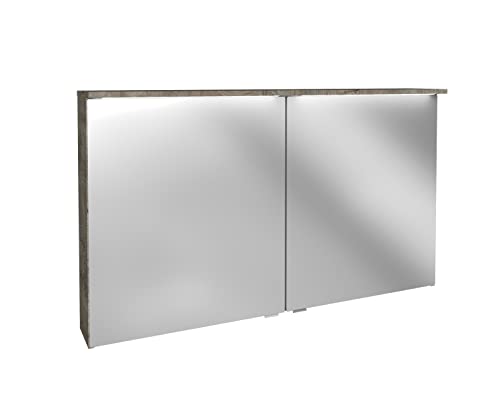 FACKELMANN LED-Spiegelschrank Oxford/Badschrank mit LED-Beleuchtung/Maße (B x H x T): ca. 120 x 69,6 x 20 cm/hochwertiger Schrank mit 2 Türen fürs Bad/Soft-Close-System/Korpus: Braun hell von FACKELMANN