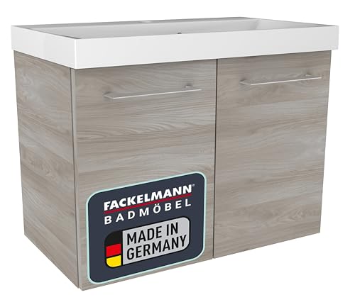 FACKELMANN Lima Badmöbel Set 2 Teile/Gussmarmor Waschbecken/Waschbeckenunterschrank mit 2 Türen/hochwertiger Badschrank mit Soft-Close/Korpus: Braun hell/Front: Braun hell/Breite: 60 cm von FACKELMANN