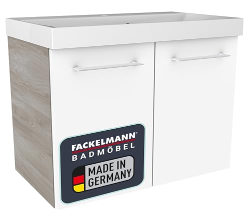 FACKELMANN Lima Badmöbel Set 2 Teile/Gussmarmor Waschbecken/Waschbeckenunterschrank mit 2 Türen/hochwertiger Badschrank mit Soft-Close/Korpus: Braun hell/Front: Weiß/Breite: 60 cm FACKELMANN Lima Badmöbel Set 2 Teile/Gussmarmor Waschbecken/Waschbeckenunterschrank mit 2 Türen/hochwertiger Badschrank mit Soft-Close/Korpus: Braun hell/Front: Weiß/Breite: 60 cm von FACKELMANN