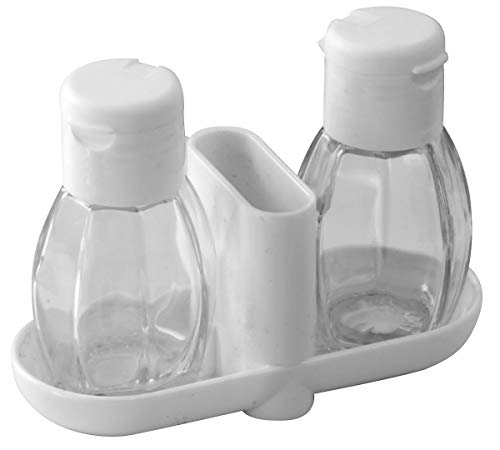 FACKELMANN Menage Salz- und Pfefferstreuer mit Zahnstocherbehälter, Glas, Weiß, 55 x 55 x 25 cm, 3-Einheiten, 47310 von FACKELMANN