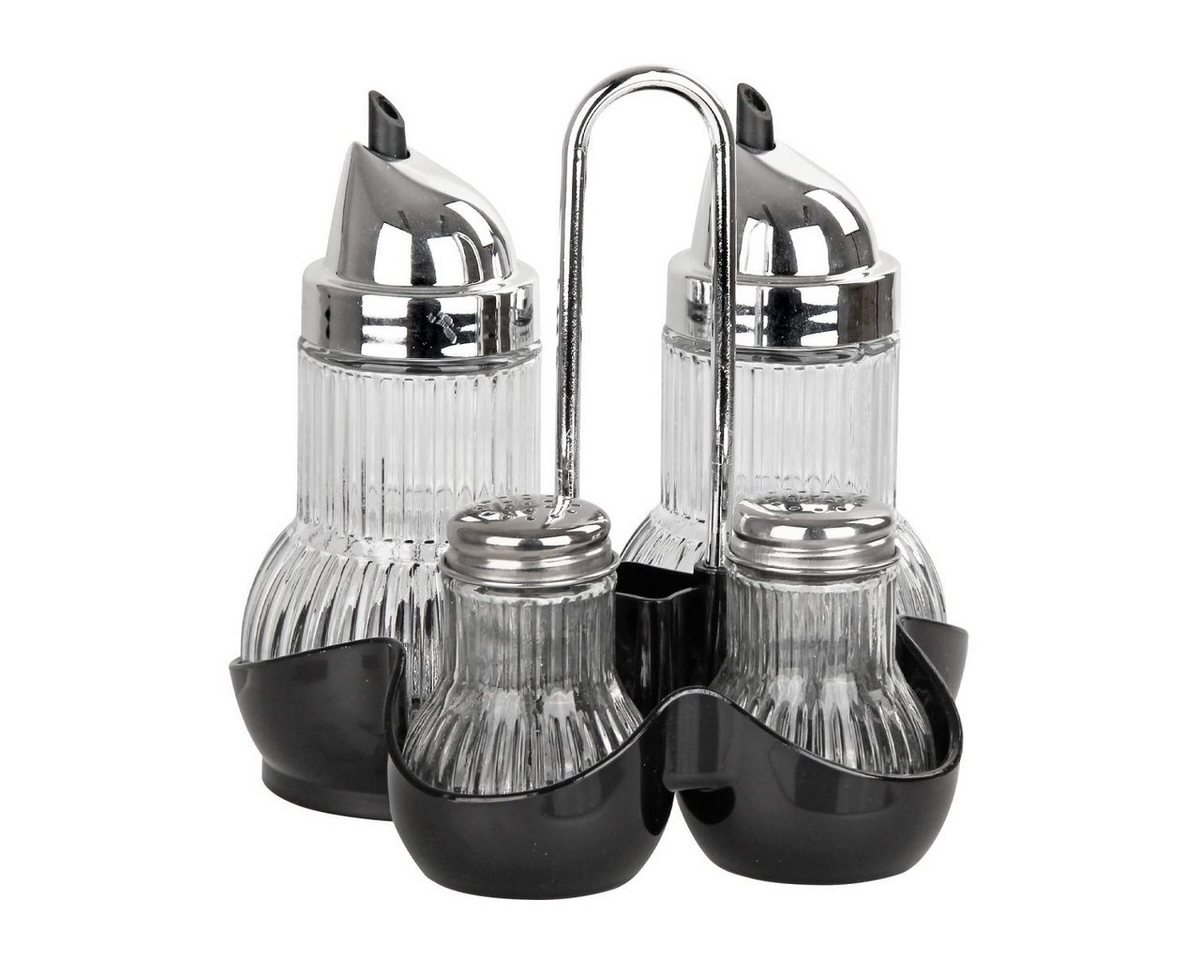 FACKELMANN Menage-Set für Essig, Öl, Salz, Pfeffer aus Glas und Edelstahl von FACKELMANN