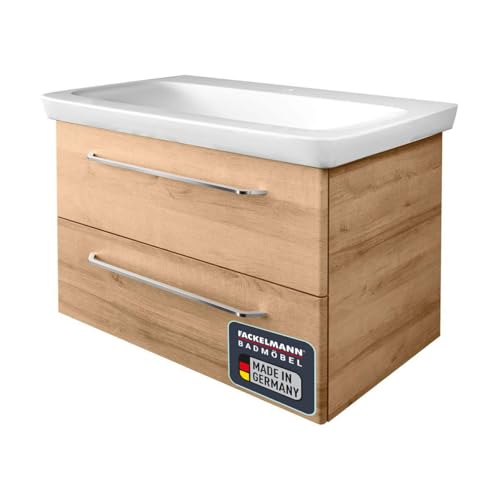 FACKELMANN Milano Badmöbel Set 2 Teile – Waschtisch mit Unterschrank fürs Badezimmer – Waschbeckenunterschrank mit Schubladen in Holz braun – Badschrank hängend – 90 cm breit von FACKELMANN