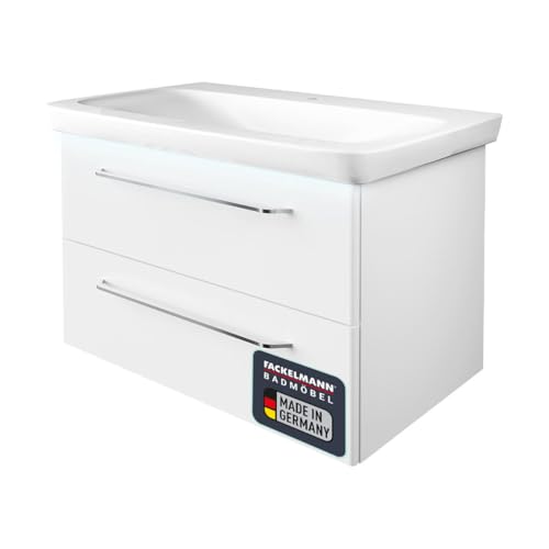 FACKELMANN Milano Badmöbel Set 3 Teile – Waschbecken aus Keramik mit Unterschrank in Weiß – Waschbeckenunterschrank mit Schubladen und Waschbeckenbeleuchtung – 88 cm breit FACKELMANN Milano Badmöbel Set 3 Teile – Waschbecken aus Keramik mit Unterschrank in Weiß – Waschbeckenunterschrank mit Schubladen und Waschbeckenbeleuchtung – 88 cm breit von FACKELMANN