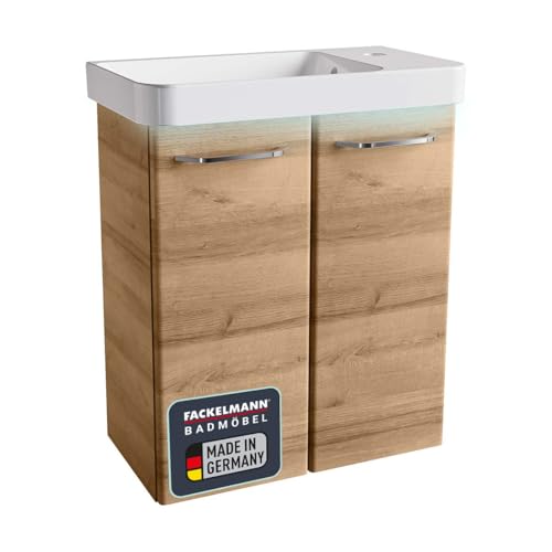 FACKELMANN Milano Badmöbel Set 3 Teile/Waschbecken/Waschbeckenunterschrank mit 2 Türen/LED-Beleuchtung/Badschrank mit Soft-Close/Gäste WC Set/Korpus & Front: Braun hell/Breite: 55 cm FACKELMANN Milano Badmöbel Set 3 Teile/Waschbecken/Waschbeckenunterschrank mit 2 Türen/LED-Beleuchtung/Badschrank mit Soft-Close/Gäste WC Set/Korpus & Front: Braun hell/Breite: 55 cm von FACKELMANN