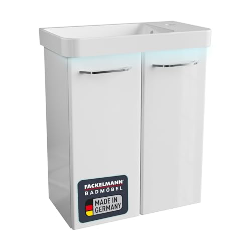 FACKELMANN Milano Badmöbel Set 3 Teile/Waschbecken/Waschbeckenunterschrank mit 2 Türen/LED-Beleuchtung/Badschrank mit Soft-Close/Gäste WC Set/Korpus & Front: Weiß/Breite: 55 cm FACKELMANN Milano Badmöbel Set 3 Teile/Waschbecken/Waschbeckenunterschrank mit 2 Türen/LED-Beleuchtung/Badschrank mit Soft-Close/Gäste WC Set/Korpus & Front: Weiß/Breite: 55 cm von FACKELMANN