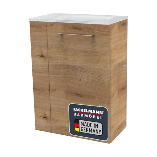 FACKELMANN Milano Gäste-WC Set 2 Teile – Waschtischunterschrank in Holz Braun mit Waschbecken aus Glas in Weiß – SBC Waschbeckenunterschrank schmal – Türanschlag rechts – 45 cm breit FACKELMANN Milano Gäste-WC Set 2 Teile – Waschtischunterschrank in Holz Braun mit Waschbecken aus Glas in Weiß – SBC Waschbeckenunterschrank schmal – Türanschlag rechts – 45 cm breit von FACKELMANN