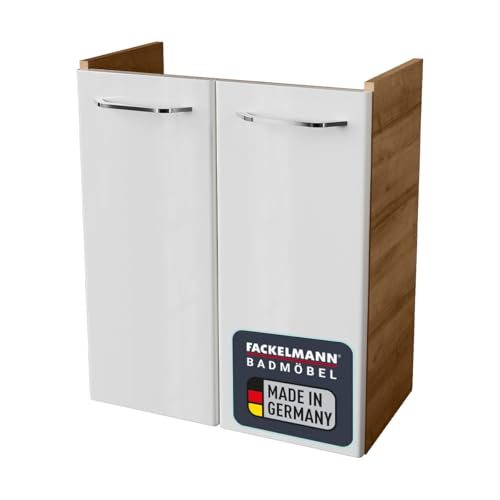 FACKELMANN Mini-Waschtischunterschrank Milano/Badschrank mit Soft-Close-System/Maße (B x H x T): ca. 52 x 61 x 27,5 cm/Schrank fürs Badezimmer mit 2 Türen/Korpus: Braun hell/Front: Weiß von FACKELMANN