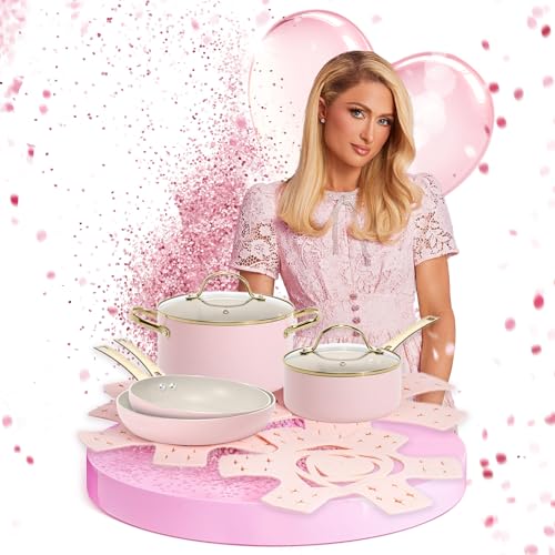 Paris Hilton – Kochgeschirr-Set 10-teilig – Aluminium & Keramik Antihaft-Beschichtung, Induktionsgeeignet, Spülmaschinenfest, in Pink/Creme/Gold Paris Hilton – Kochgeschirr-Set 10-teilig – Aluminium & Keramik Antihaft-Beschichtung, Induktionsgeeignet, Spülmaschinenfest, in Pink/Creme/Gold von FACKELMANN