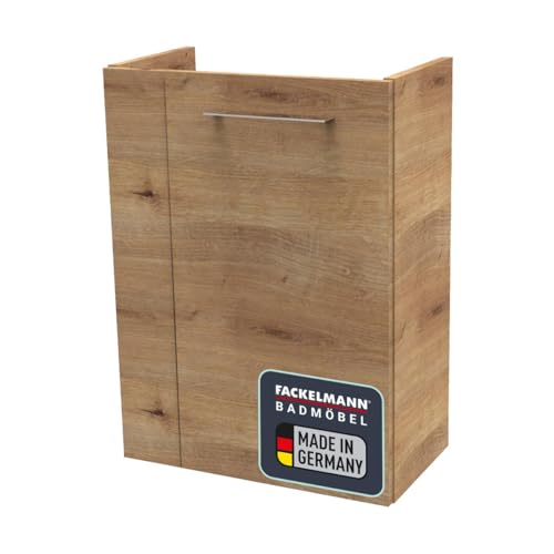 FACKELMANN Milano Waschbeckenunterschrank schmal – Unterschrank für Waschtisch im Gäste-WC (44 cm x 60 cm x 24,3 cm) – Türanschlag rechts – SBC Badezimmerschrank hängend in Braun hell von FACKELMANN