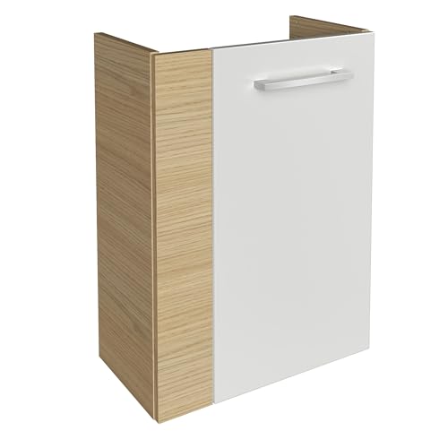 FACKELMANN B.Style Waschbeckenunterschrank schmal – Unterschrank für Waschtisch im Gäste-WC (44 cm x 60 cm x 24,3 cm) – Türanschlag rechts – SBC Badezimmerschrank hängend in Braun hell/Weiß von FACKELMANN