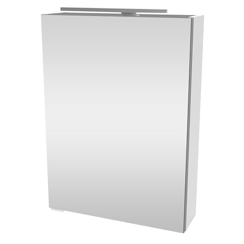 FACKELMANN SCENO Spiegelschrank mit LED-Beleuchtung – Alibertschrank für Bad und Gäste-WC (50 x 68 x 15,3 cm) – SBC Badschrank mit Spiegel in Weiß – Tür rechts von FACKELMANN
