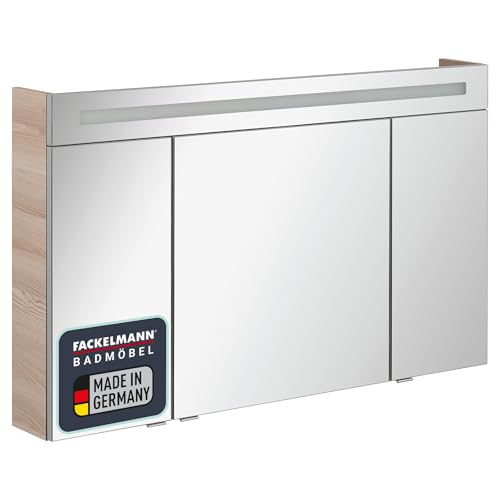 FACKELMANN B.CLEVER Spiegelschrank mit LED-Lichtleiste und einzigartigem 3D-Effekt – 120 x 71 x 16 cm, Lichtfarbe Kaltweiß, Türen mit Soft-Close-System, Made in Germany von FACKELMANN