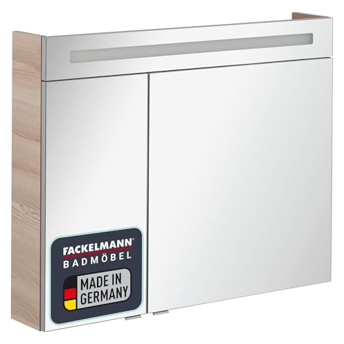 FACKELMANN LED Spiegelschrank B.Clever 90 cm Hellbraun Alaska Esche Korpus feuchtraumoptimierte Holznachbildung Bad Programm: B.Clever von FACKELMANN