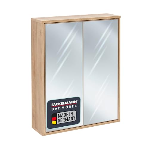 FACKELMANN Spiegelschrank Finn/Badschrank mit Push-to-Open/Maße (B x H x T): ca. 60 x 75 x 20,5 cm/Schrank fürs Bad mit 2 Türen/Korpus: Braun hell/Front: Spiegel/Rahmendekor: Braun hell von FACKELMANN