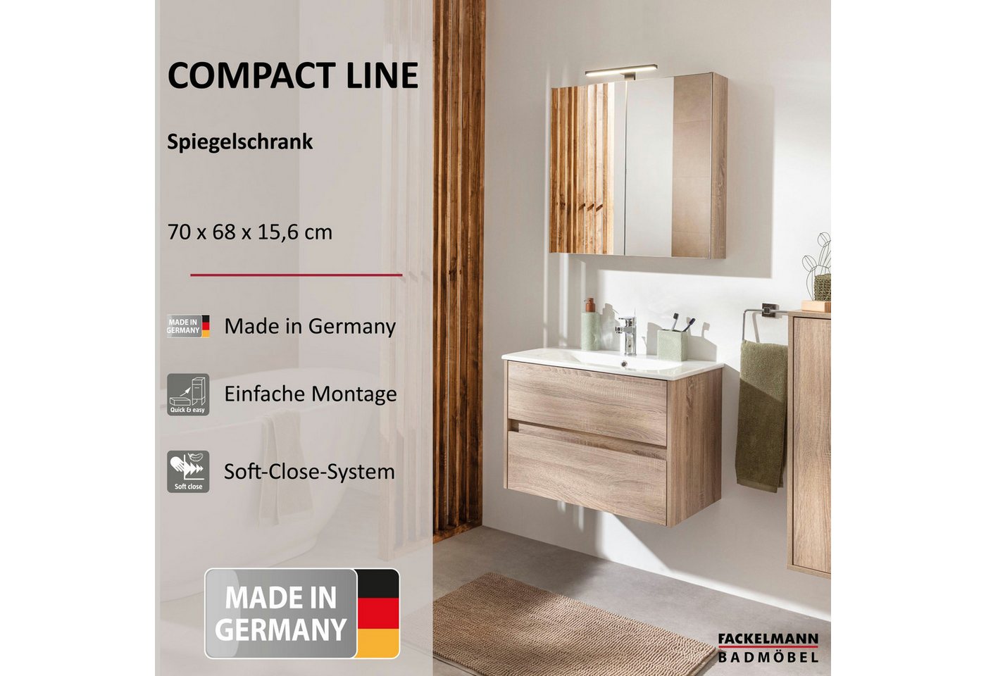 FACKELMANN Spiegelschrank Badezimmerschrank, Wandspiegelschrank von FACKELMANN