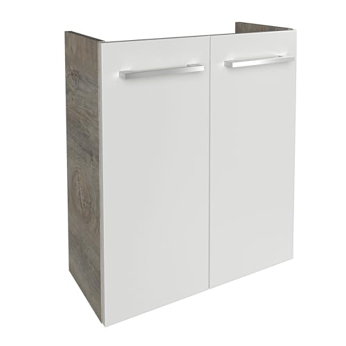 FACKELMANN Stanford Waschbeckenunterschrank schmal – Unterschrank für Waschtisch im Gäste-WC (52 cm x 60 cm x 24 cm) – 2 Türen – SBC Badezimmerschrank hängend in Braun hell/Weiß von FACKELMANN