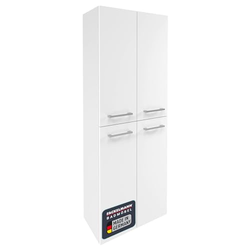 FACKELMANN Verona Hängender Doppel Hochschrank – Premium Badmöbel Made in Germany – Weiß-Hochglanz – 60 x 162 x 31,8 cm – Eleganz trifft auf großzügigen Stauraum von FACKELMANN