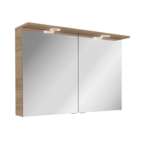 FACKELMANN Vita Spiegelschrank Summer Oak, 100 cm, mit Dimmfunktion und Lichttemperaturwechsel, Memoryfunktion, Made in Germany von FACKELMANN
