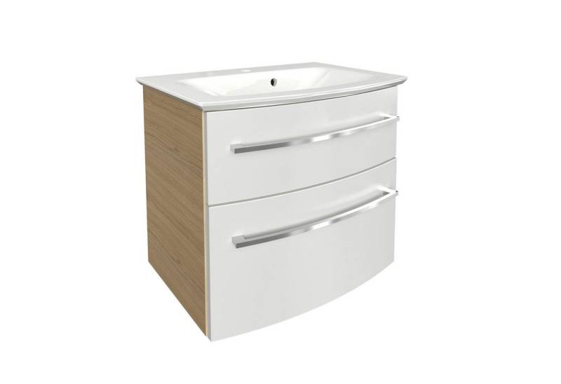 FACKELMANN Waschbeckenunterschrank B.Style Waschtischset 63 cm Korpusfarbe: Sandeiche Frontfarbe: Weiß von FACKELMANN